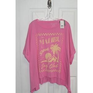 Grayson Threads Black Label Plus Size Graphic Tee Pink Malibu Surf Club 3X $29